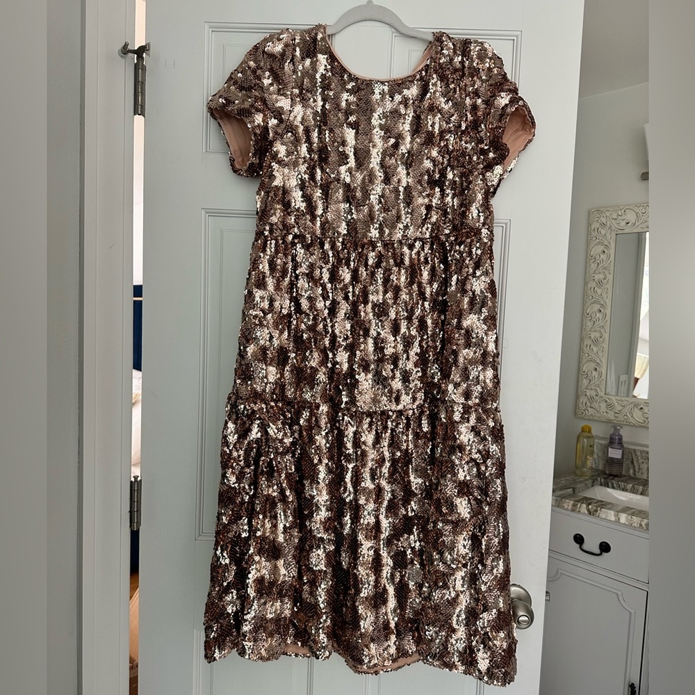 NWT Anthropologie rose gold sequin midi dress